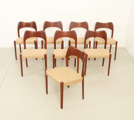 Papercord Dining Chairs by Arne Hovmand Olsen for Mogens Kold, Denmark, 1960s, Set of 8-UB-2022896