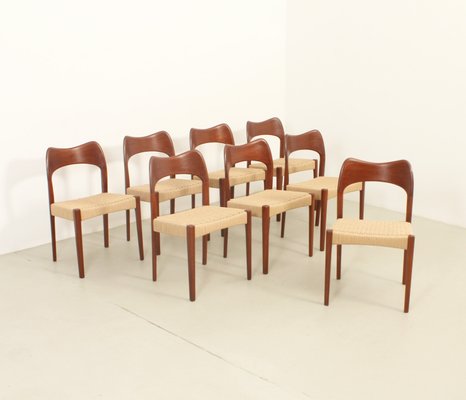 Papercord Dining Chairs by Arne Hovmand Olsen for Mogens Kold, Denmark, 1960s, Set of 8-UB-2022896