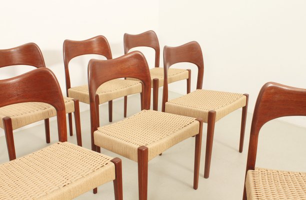 Papercord Dining Chairs by Arne Hovmand Olsen for Mogens Kold, Denmark, 1960s, Set of 8-UB-2022896