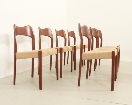 Papercord Dining Chairs by Arne Hovmand Olsen for Mogens Kold, Denmark, 1960s, Set of 8-UB-2022896