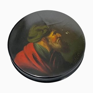 Papier-Mâché Snuffbox Painted with a Portrait of a Bearded Man-UCH-1224254