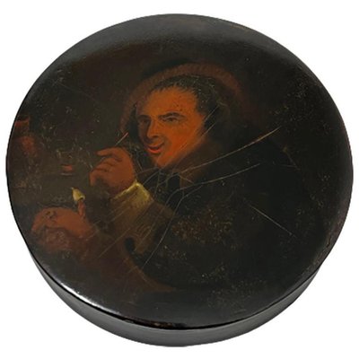 Papier-Mâché Snuffbox Painted with a Portrait of a Smoking Man-UCH-1224255