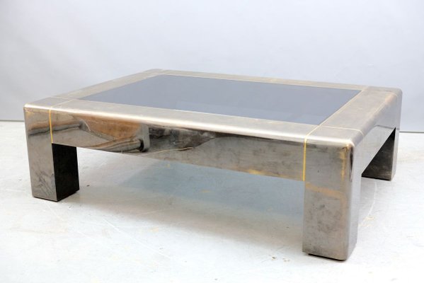 Parsons Style Brutalist Brass Coffee Table from Karl Springer, 1970s-CIP-895932