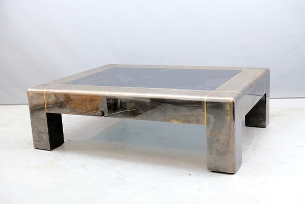 Parsons Style Brutalist Brass Coffee Table from Karl Springer, 1970s-CIP-895932