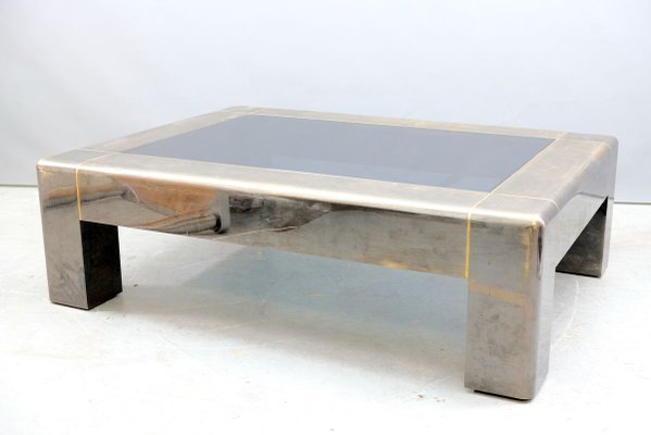 Parsons Style Brutalist Brass Coffee Table from Karl Springer, 1970s-CIP-895932