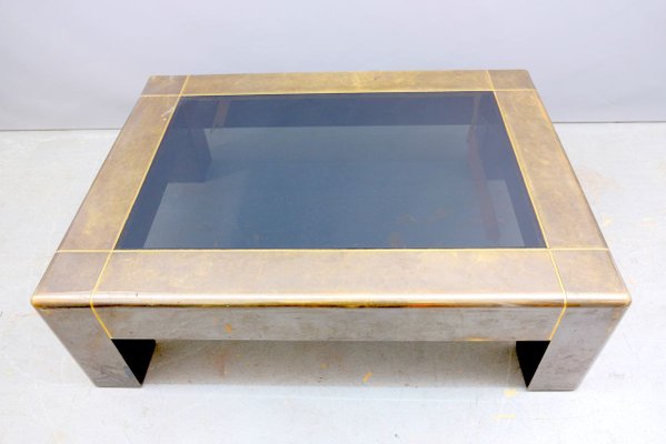 Parsons Style Brutalist Brass Coffee Table from Karl Springer, 1970s-CIP-895932