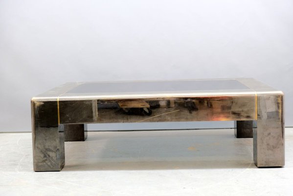 Parsons Style Brutalist Brass Coffee Table from Karl Springer, 1970s-CIP-895932