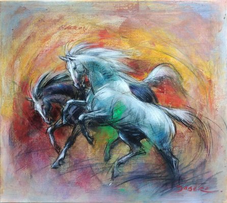 Pascal Dabere, Les Destriers, 2018, Acrylic & Oil on Canvas-CHG-916965