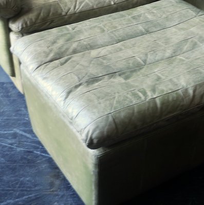 Patchwork Leather Lounge Chair and Ottoman in Olive Green from Laauser, 1970s, Set of 2-ED-2020128