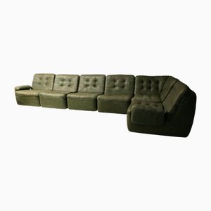 Patchwork Modular Sofa Set in Olive Green Patinated Leather, 1970s, Set of 6-ED-1807721