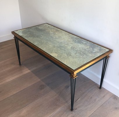 Patinated and Golden Steel Coffee Table in the style of Jacques Quinet-BA-1365365