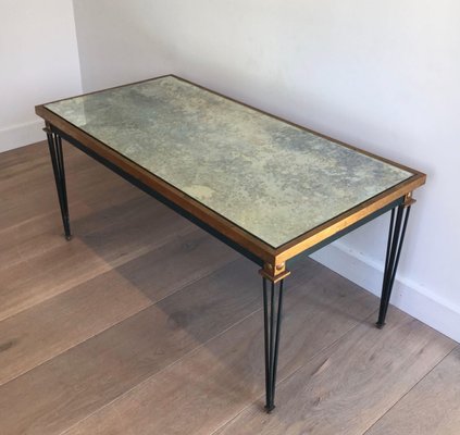 Patinated and Golden Steel Coffee Table in the style of Jacques Quinet-BA-1365365