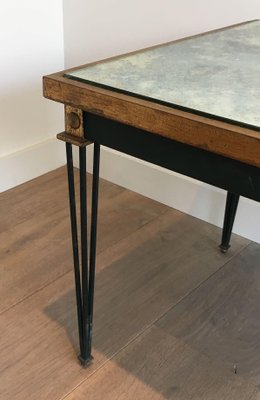 Patinated and Golden Steel Coffee Table in the style of Jacques Quinet-BA-1365365