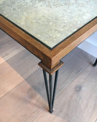 Patinated and Golden Steel Coffee Table in the style of Jacques Quinet-BA-1365365