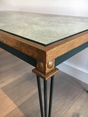 Patinated and Golden Steel Coffee Table in the style of Jacques Quinet-BA-1365365