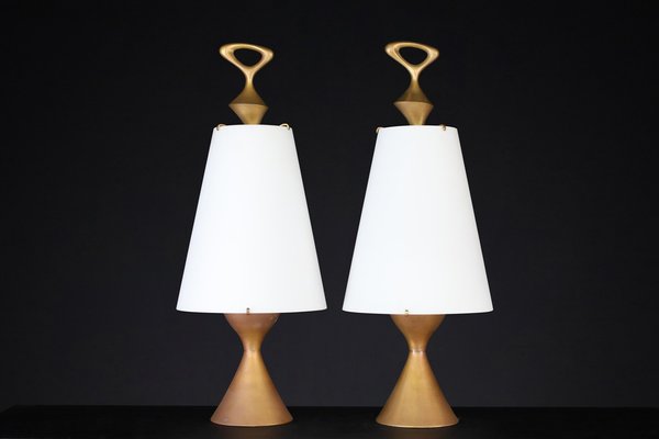 Patinated Brass Table Lamps attributed to Max Ingrand for Fontana Arte, Italy, 1956, Set of 2-TRW-1819635