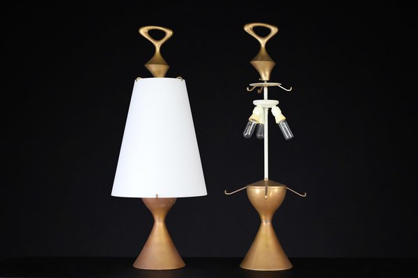 Patinated Brass Table Lamps attributed to Max Ingrand for Fontana Arte, Italy, 1956, Set of 2-TRW-1819635