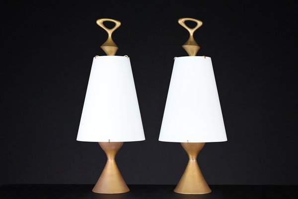 Patinated Brass Table Lamps attributed to Max Ingrand for Fontana Arte, Italy, 1956, Set of 2-TRW-1819635