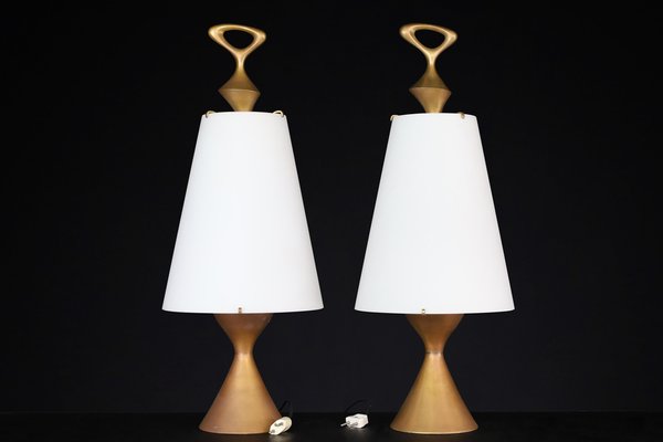 Patinated Brass Table Lamps attributed to Max Ingrand for Fontana Arte, Italy, 1956, Set of 2-TRW-1819635