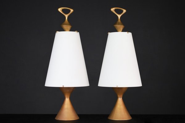 Patinated Brass Table Lamps attributed to Max Ingrand for Fontana Arte, Italy, 1956, Set of 2-TRW-1819635