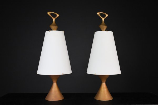 Patinated Brass Table Lamps attributed to Max Ingrand for Fontana Arte, Italy, 1956, Set of 2-TRW-1819635