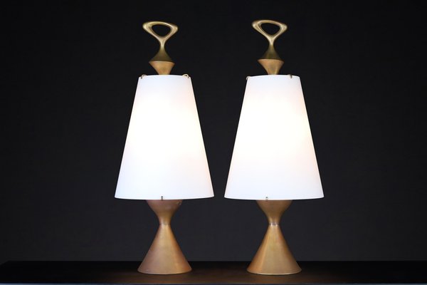 Patinated Brass Table Lamps attributed to Max Ingrand for Fontana Arte, Italy, 1956, Set of 2-TRW-1819635