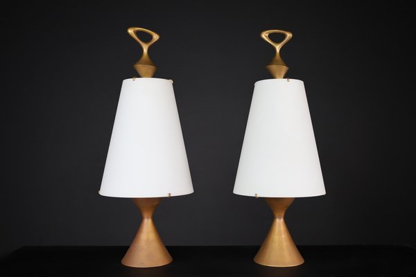 Patinated Brass Table Lamps attributed to Max Ingrand for Fontana Arte, Italy, 1956, Set of 2-TRW-1819635