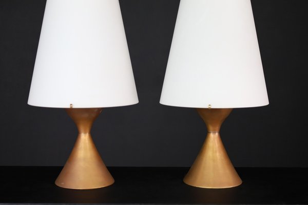 Patinated Brass Table Lamps attributed to Max Ingrand for Fontana Arte, Italy, 1956, Set of 2-TRW-1819635