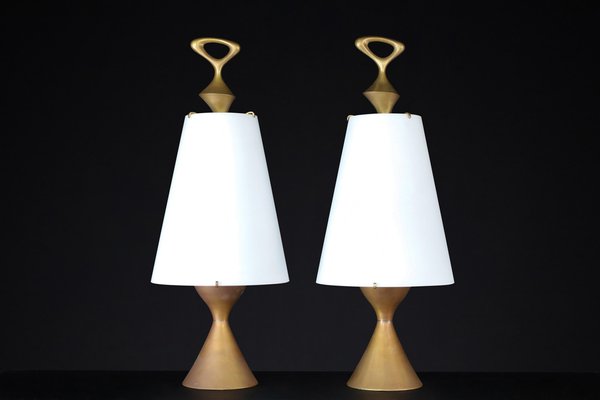 Patinated Brass Table Lamps attributed to Max Ingrand for Fontana Arte, Italy, 1956, Set of 2-TRW-1819635