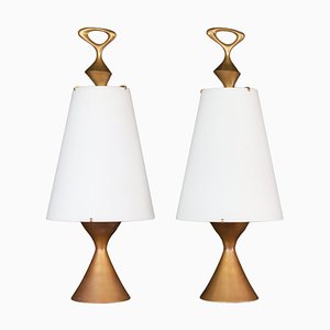 Patinated Brass Table Lamps attributed to Max Ingrand for Fontana Arte, Italy, 1956, Set of 2-TRW-1819635