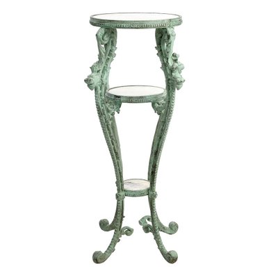 Patinated Cast Iron Side Table with Marble Trays-NQ-1788064