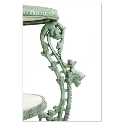 Patinated Cast Iron Side Table with Marble Trays-NQ-1788064