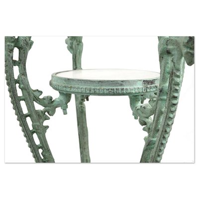 Patinated Cast Iron Side Table with Marble Trays-NQ-1788064