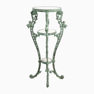 Patinated Cast Iron Side Table with Marble Trays-NQ-1788064