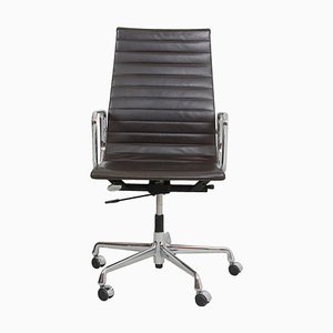 Patinated Dark Brown Leather Ea-119 Office Chair by Charles Eames for Vitra, 2000s-MTD-1400302