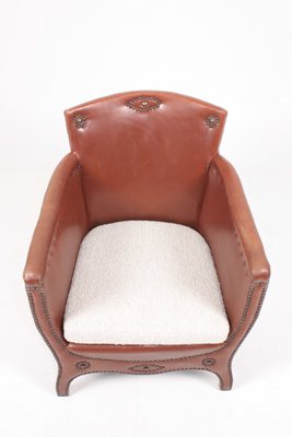 Patinated Leather and Boucle Lounge Chair by Otto Schulz for Boet, 1950s-FK-727801