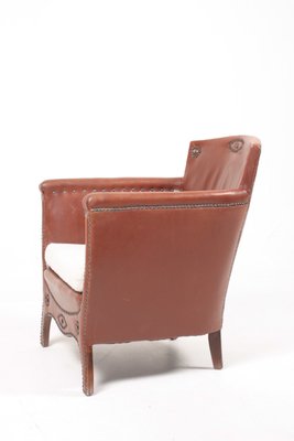 Patinated Leather and Boucle Lounge Chair by Otto Schulz for Boet, 1950s-FK-727801