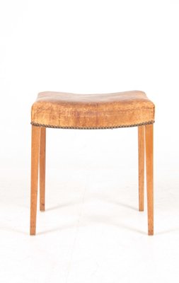 Patinated Leather and Oak Stool, 1950s-FK-830490