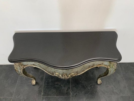 Patinated Silver Black Marble Eclectic Console Baroque, 1990s-IJR-1406549