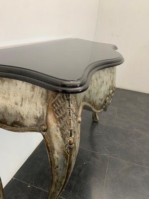 Patinated Silver Black Marble Eclectic Console Baroque, 1990s-IJR-1406549