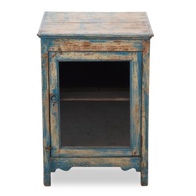 Patinated Wooden Bedside Table with Showcase, 1800s-NQ-1749259