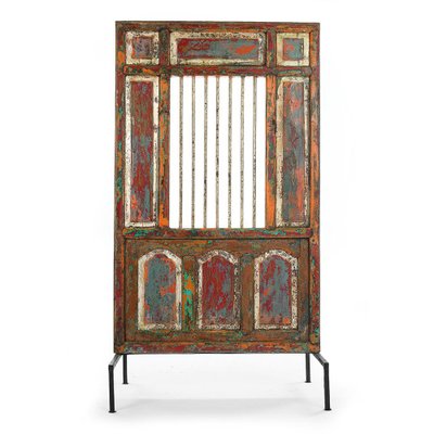 Patinated Wooden Window with Bars-NQ-624836