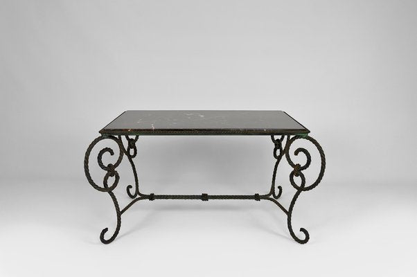 Patinated Wrought Iron and Black Marble Coffee Table, 1940s-XNH-1176470