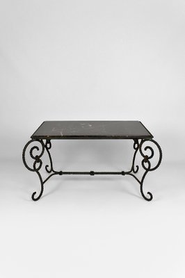 Patinated Wrought Iron and Black Marble Coffee Table, 1940s-XNH-1176470