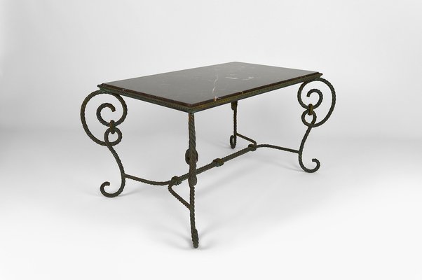 Patinated Wrought Iron and Black Marble Coffee Table, 1940s-XNH-1176470