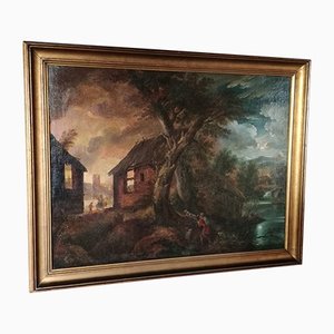 Paul Bril, Flemish Nightfall Landscape, Late 16th Century, Oil on Canvas, Framed-VDX-1389787