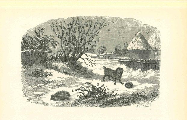 Paul Gervais, The Hedgehog and Dog in Winter of Village, 1854, Lithograph-ZCI-1165477