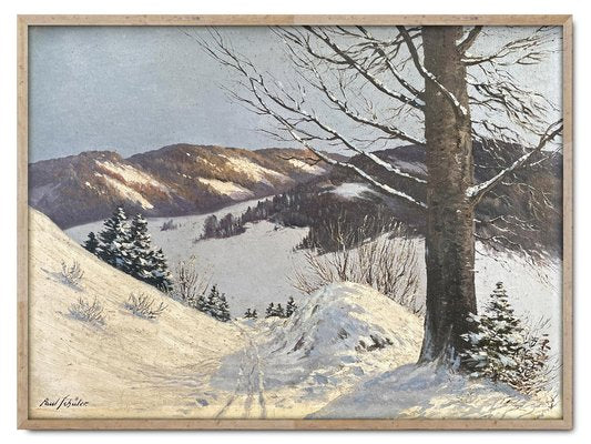 Paul Schuler, Snowy Landscape in the Morning, 1920s, Oil on Canvas-BGS-1791879