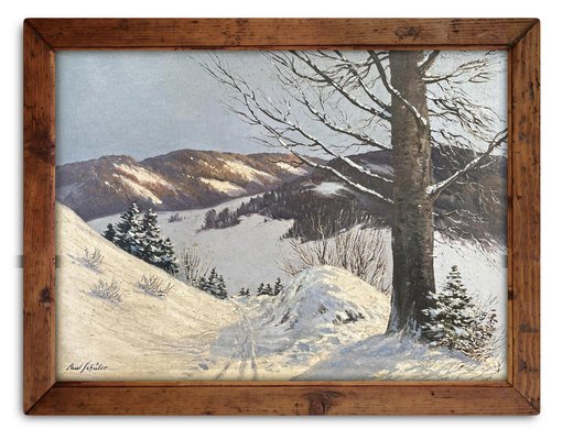 Paul Schuler, Snowy Landscape in the Morning, 1920s, Oil on Canvas-BGS-1791879