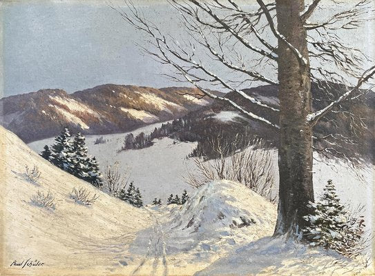 Paul Schuler, Snowy Landscape in the Morning, 1920s, Oil on Canvas-BGS-1791879